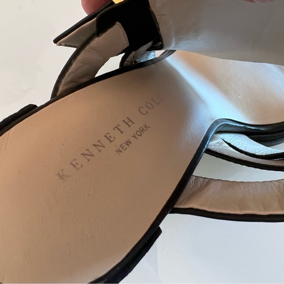 KENNETH COLE | Black & gold buckle accent stack heel fall sandal - Picture 6 of 7